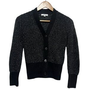 Peode Cardigan Small Black Silver Lurex Knit Wool Blend Metallic